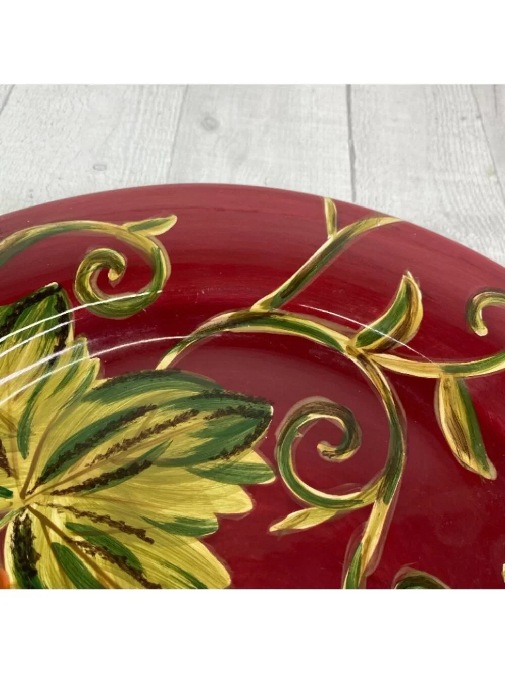 Tabletops AVELLINO CABERNET Hand Painted Red Earthenware Dinner Plates Set 2 NEW